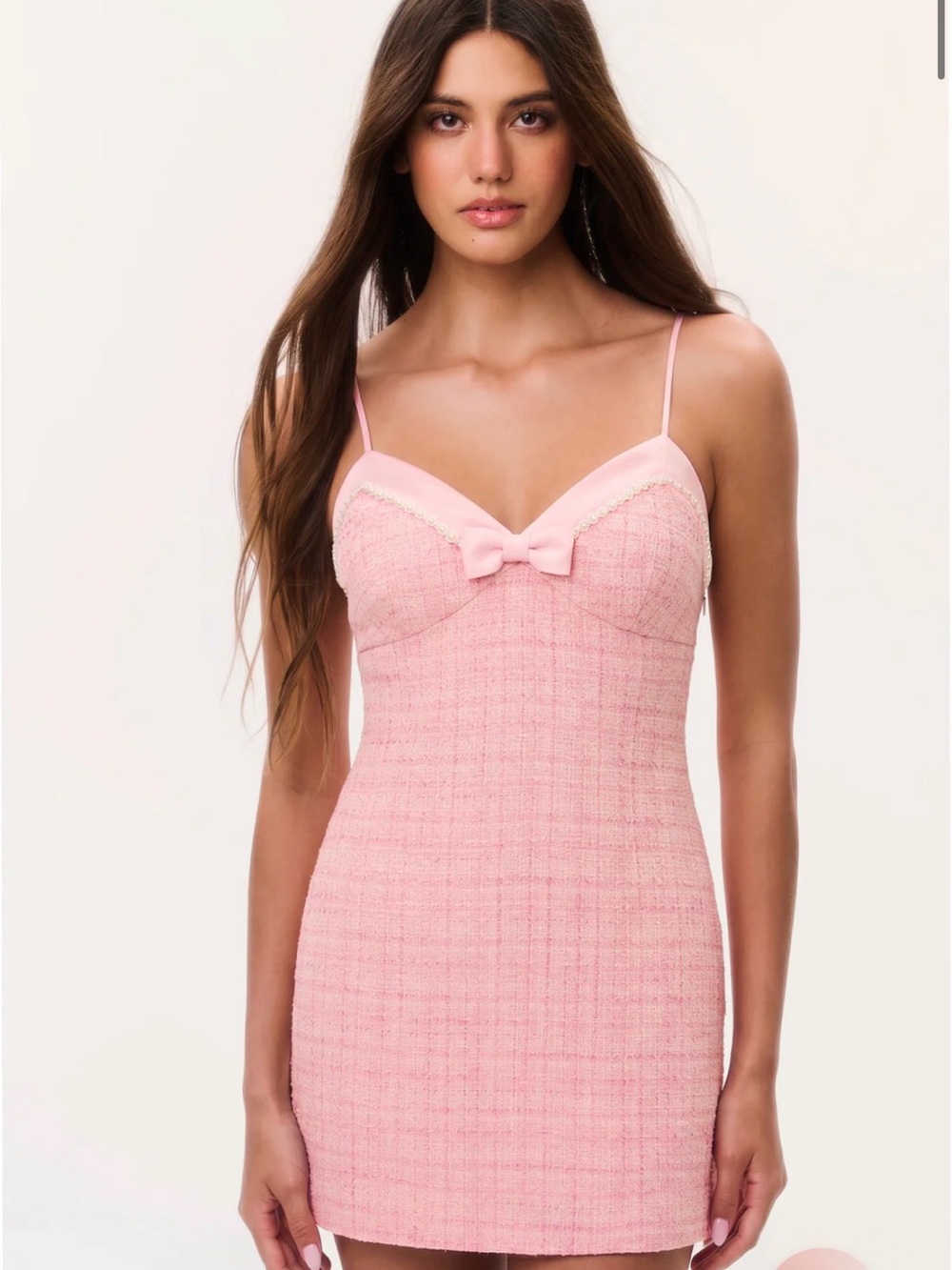 LoveShackFancy Florencio Tweed Mini Dress - slip dress with bow and pearls - Picture 4 of 9